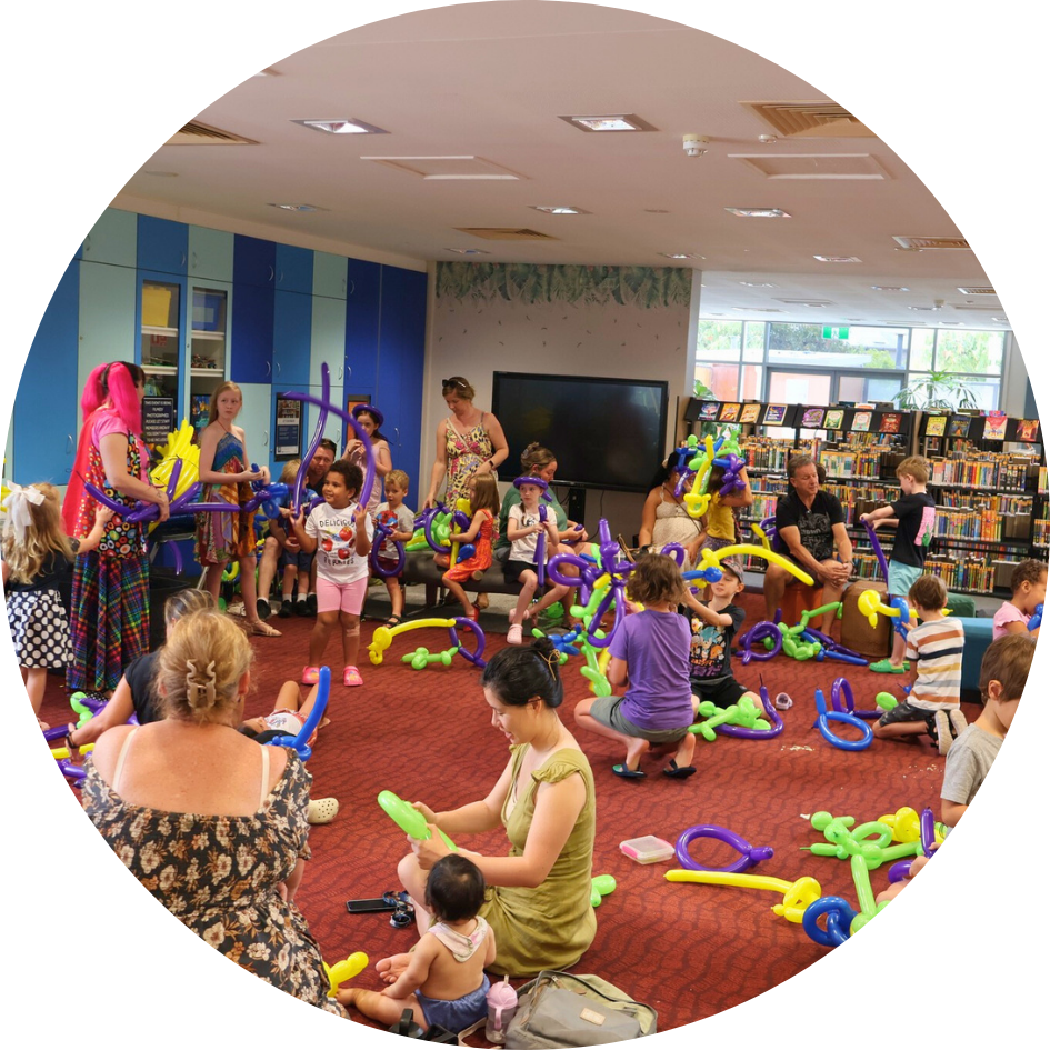 A balloon workshop session for an OSHC program at Palmerston library.